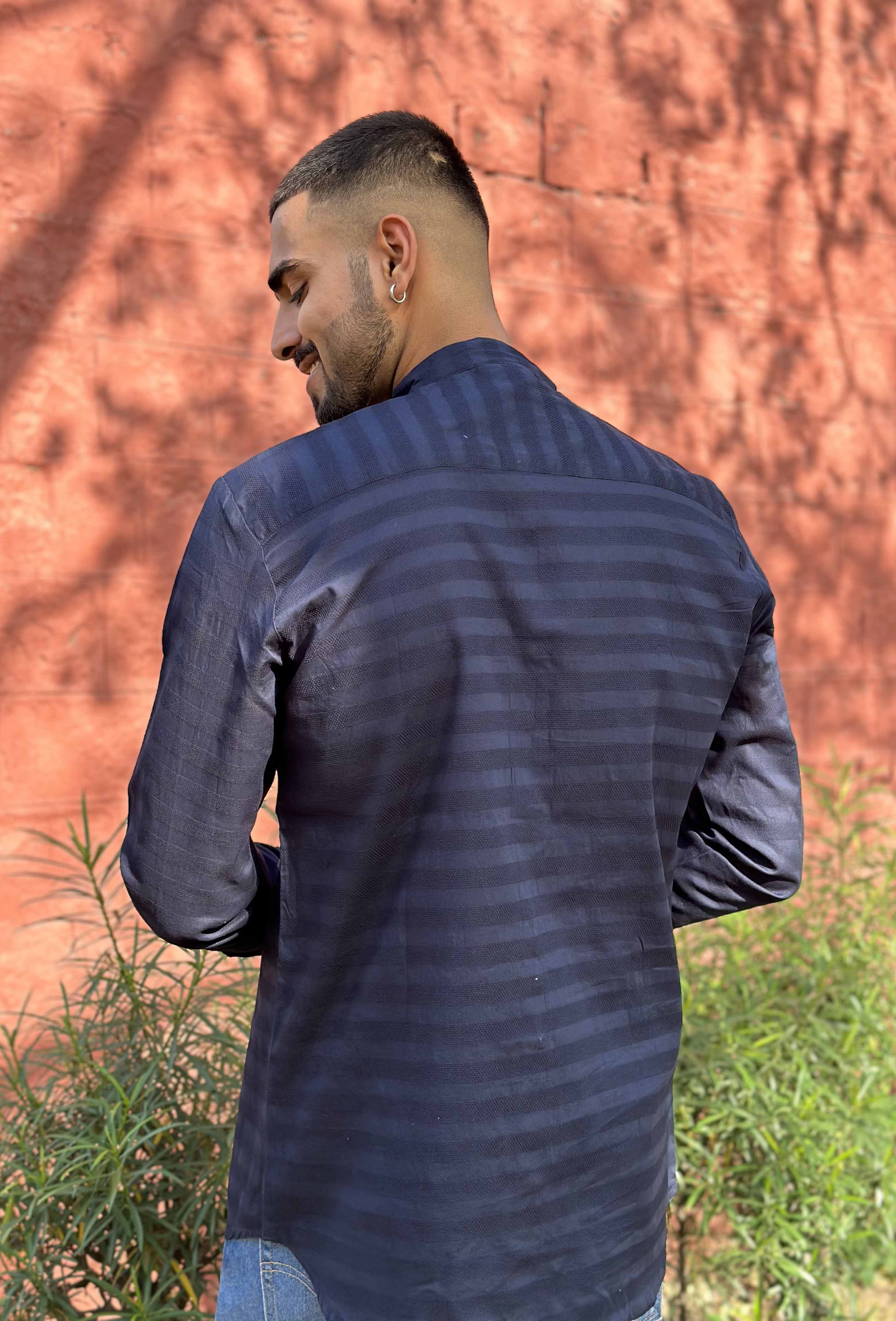 Navy Blue Horizontal Striped Shirt